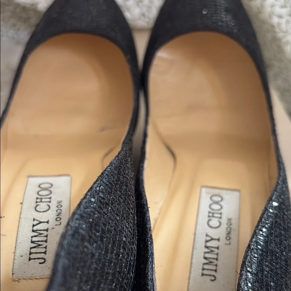 Jimmy Choo Black Glitter Platform Heels - Picture 8 of 8